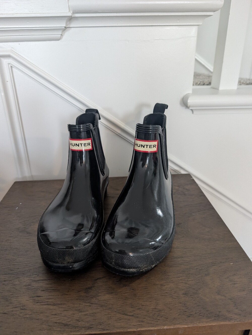Hunter Gloss Chelsea Rain Boots - Black Patent